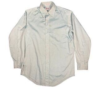 Vintage 70s Preppy Oxford Button Down Shirt Long Sleeve Men Size‎ 15 36 Blue
